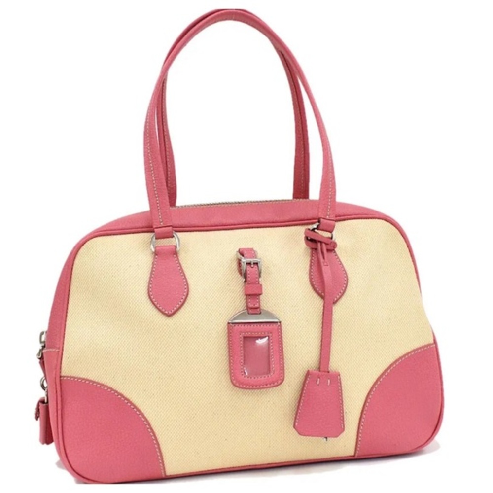 Authentic PRADA Canapa Grezza Tote Canvas and Leather GREAT FOR SUMMER